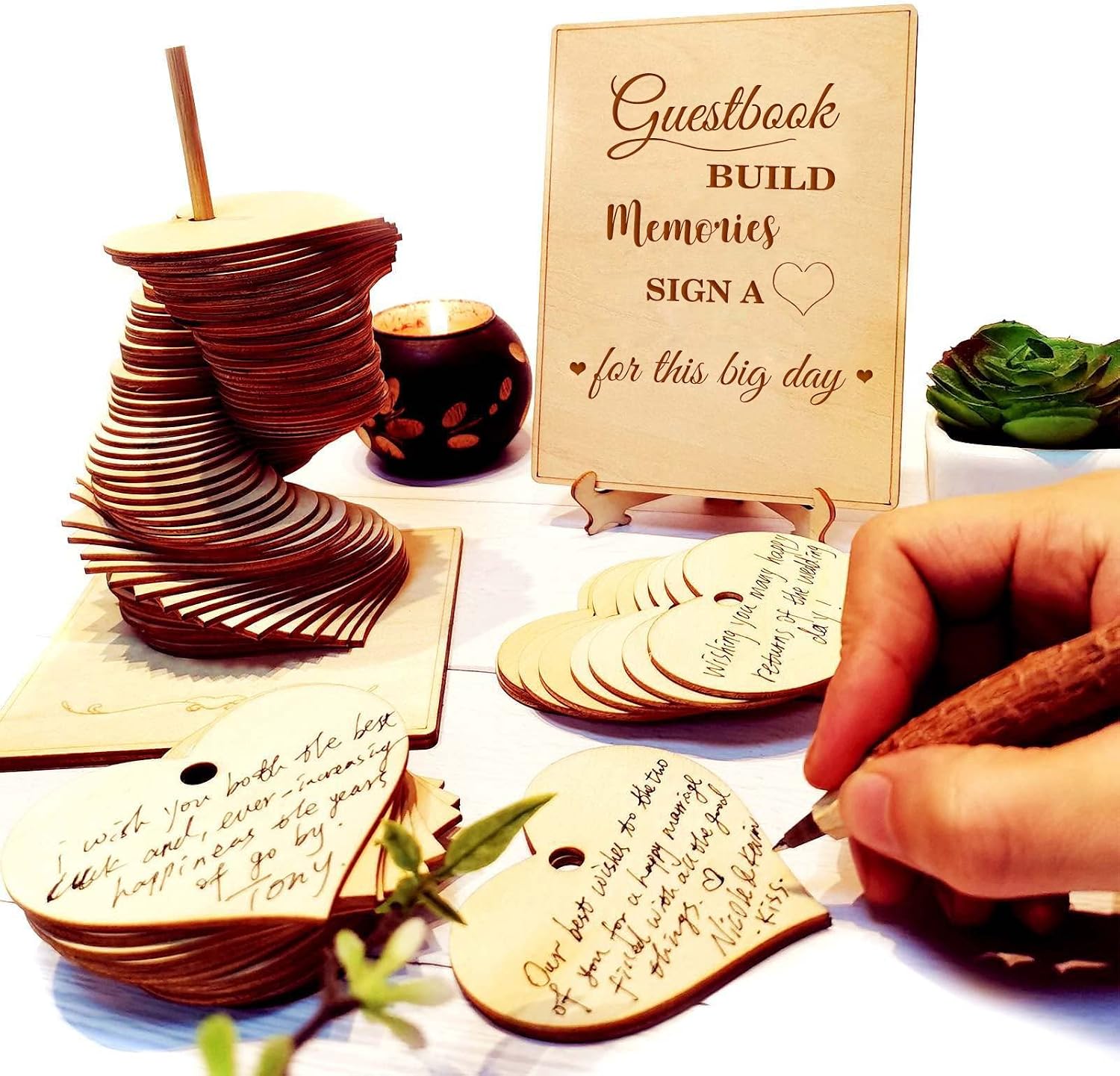 Wedding Guest Book Alternative Sign 72 Wood Hearts Guest Book Wedding Reception, Wedding Decorations Baby Shower 1st