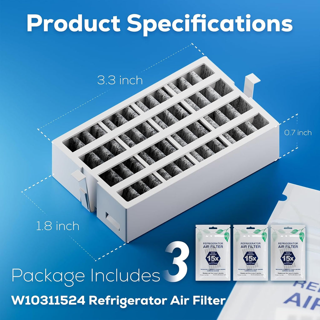 3 Pack W10311524 AIR1 Refrigerator Air Filter Replacement for Whirlpool