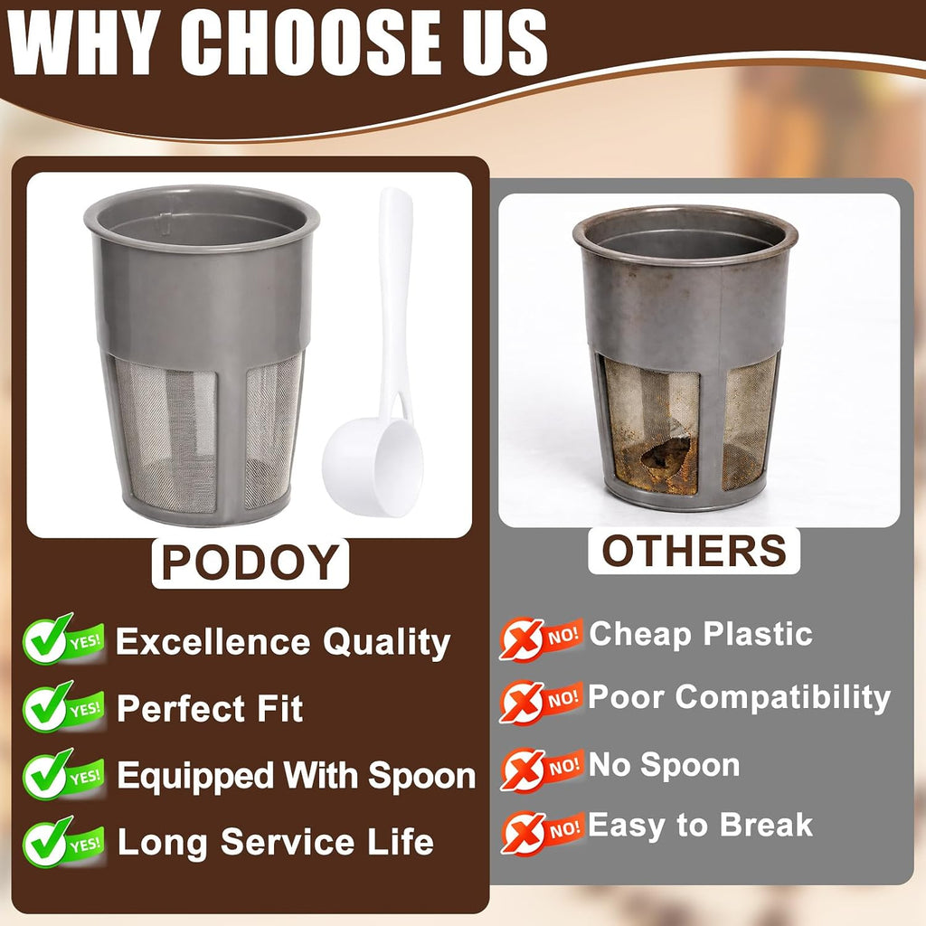K400 Reusable Coffee Filter Inner 3 Pack with Coffee Spoon | Compatible with Keurigg My K-Cup 2.0 K250 K300 K350 K375