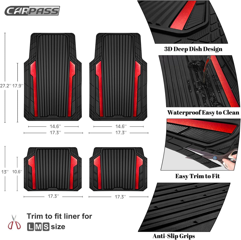Heavy Duty Rubber Car Mats Metallic, Aluminum Film All Weather Floor Mats Waterproof Universal Trim to Fit Automotive