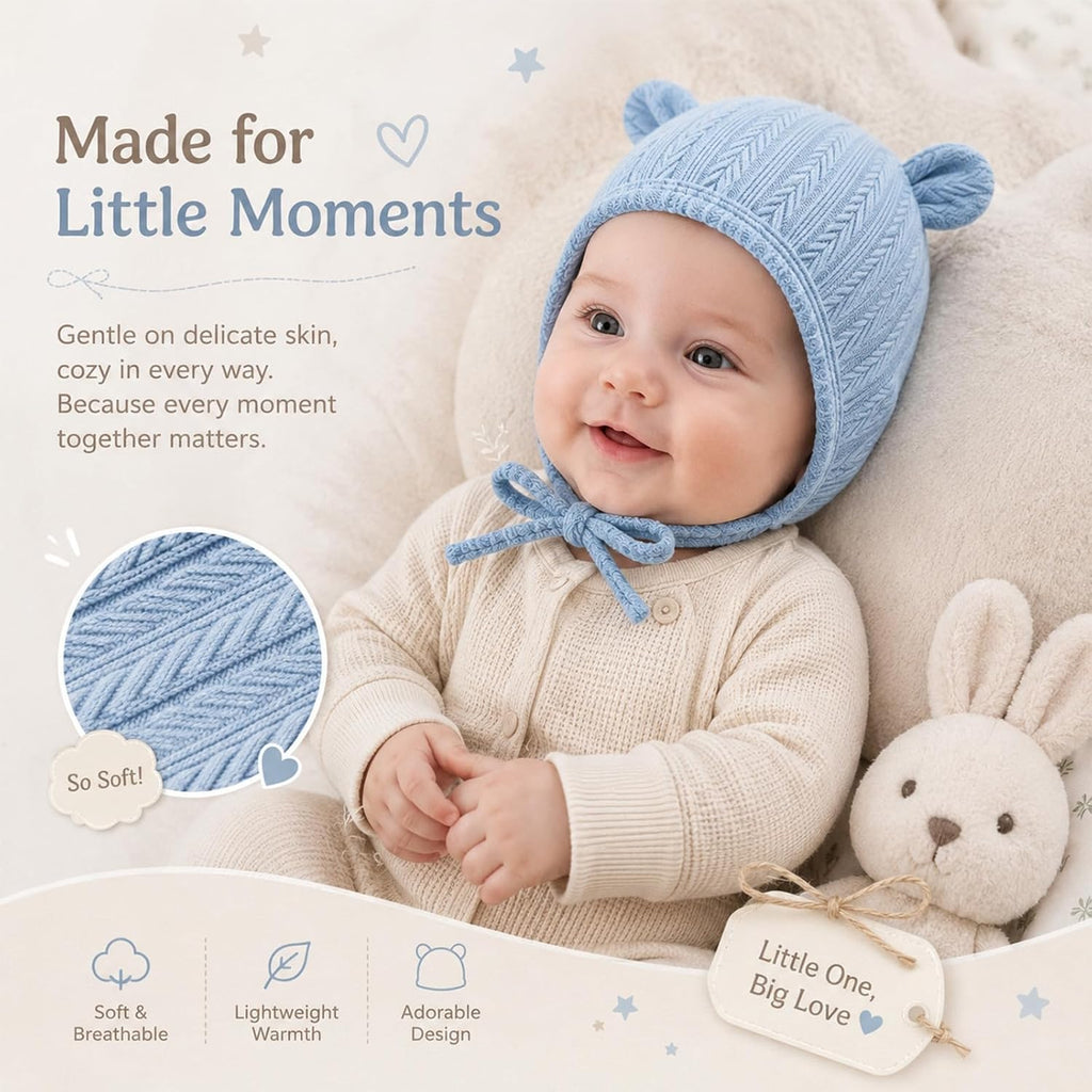 Newborn Hats Baby Beanie Hospital Hat with Ties Preemie 0-3 Months