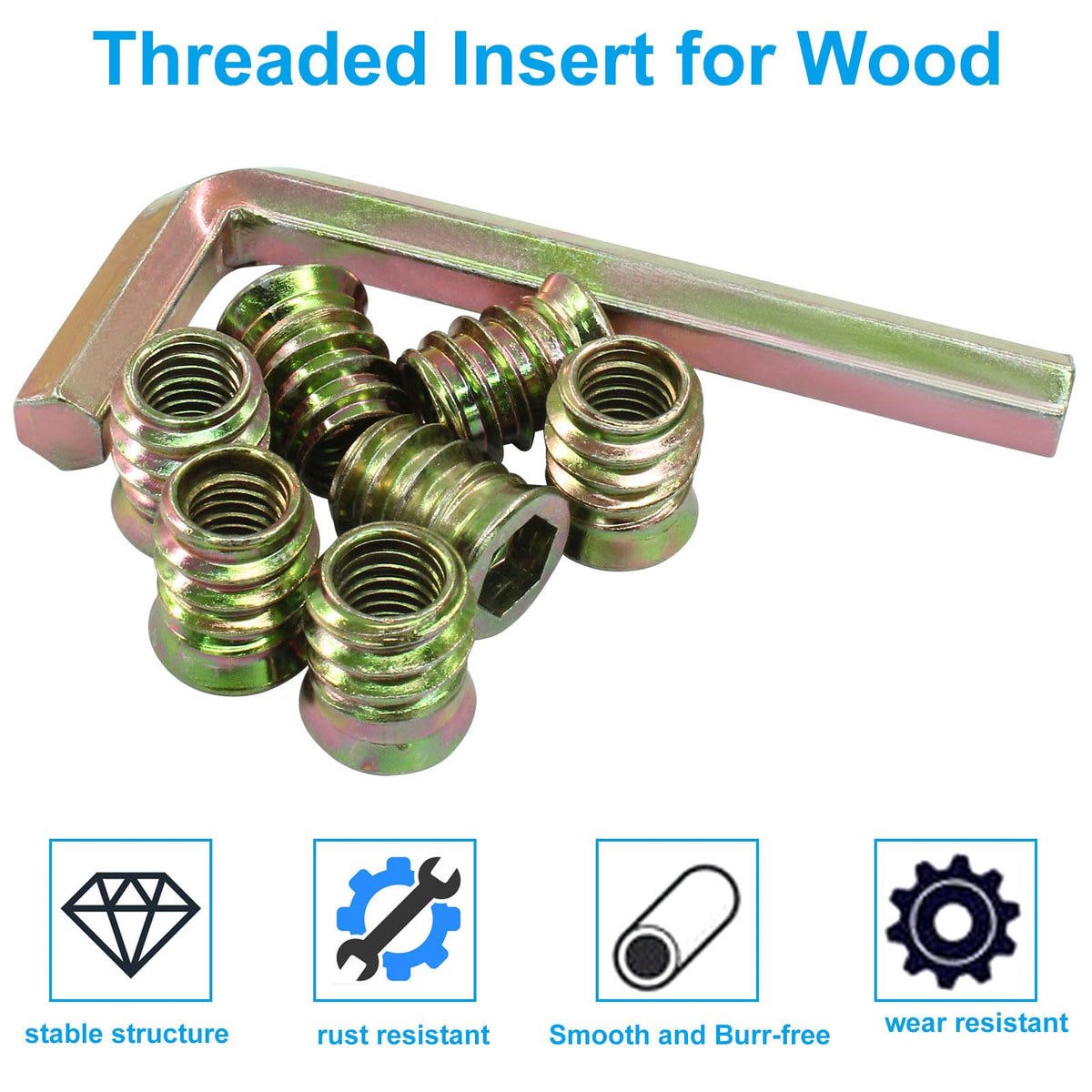 Moicstiy 20 Pcs 3/8"-16x 20mm Threaded Inserts for Wood