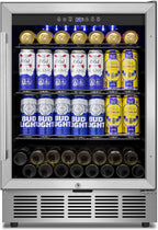 24" 200-Can Beverage Fridge, Under Counter/Freestanding with Glass Door