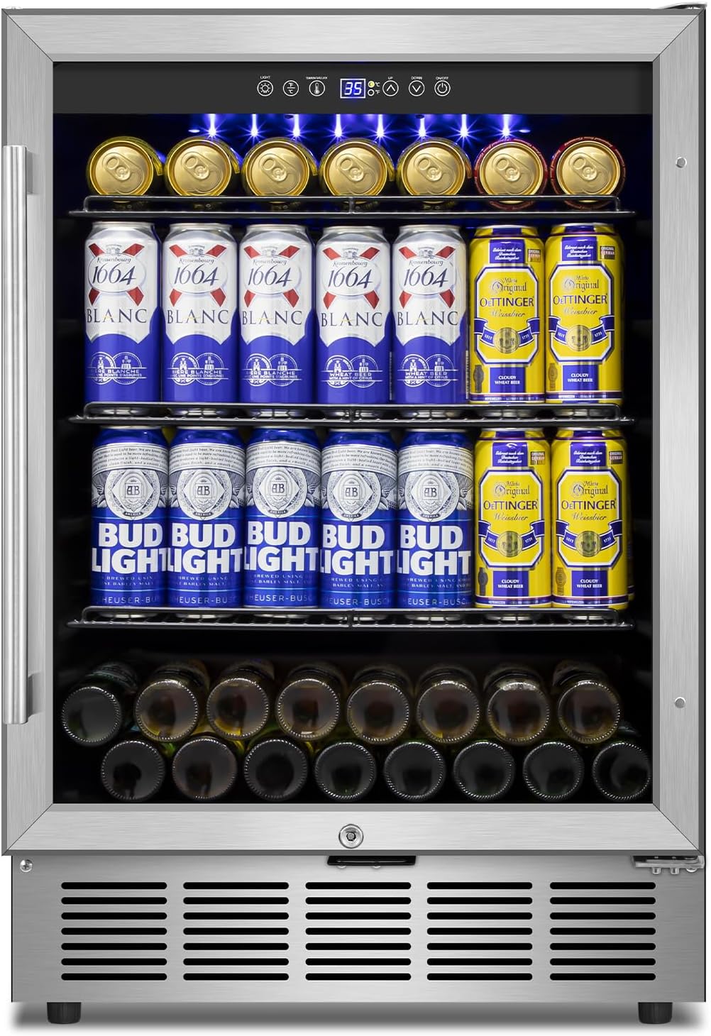 24" 200-Can Beverage Fridge, Under Counter/Freestanding with Glass Door