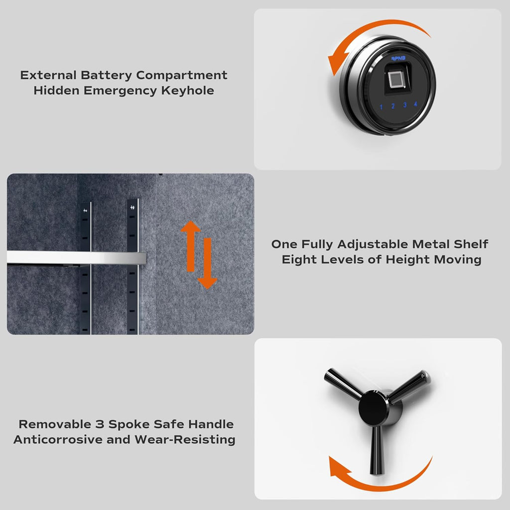 Deluxe Biometric Safe Box,Digital Fingerprint Fireproof Waterproof Safe with Touch Screen,Removable Shelf and 3 Spoke