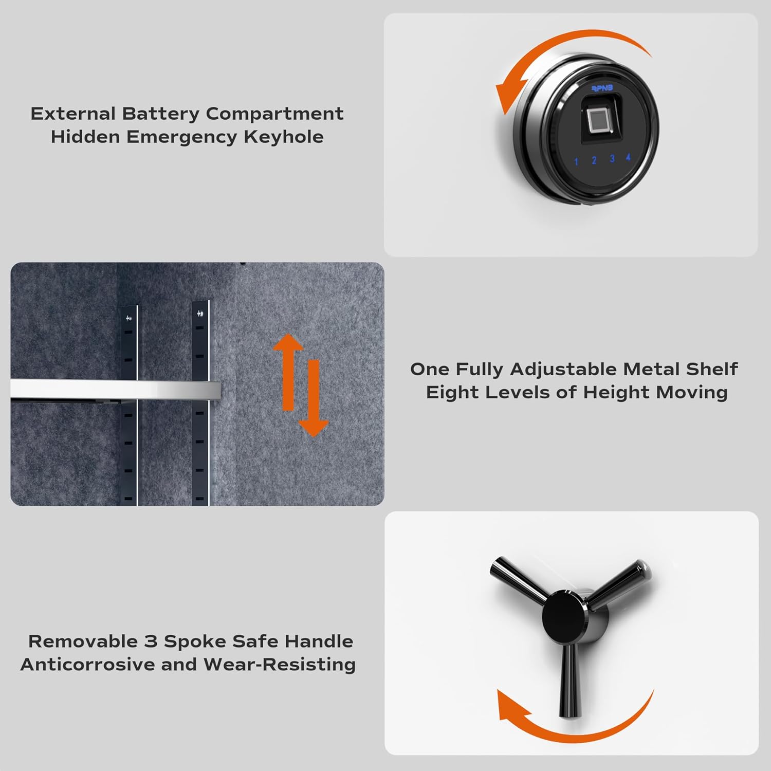 Deluxe Biometric Safe Box,Digital Fingerprint Fireproof Waterproof Safe with Touch Screen,Removable Shelf and 3 Spoke