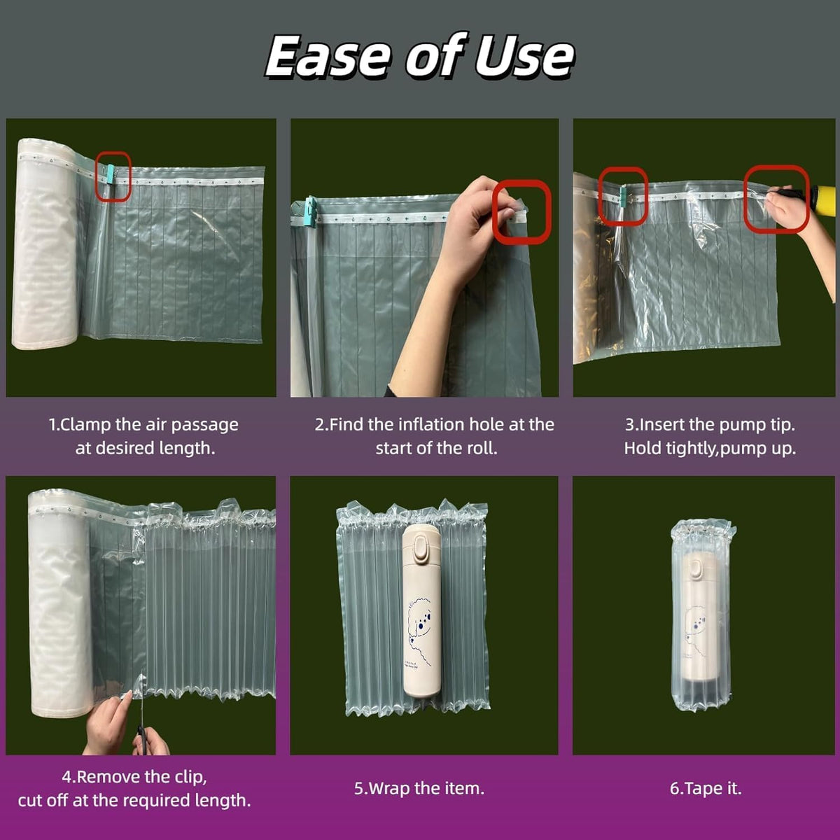 Large Bubble Cushion Wrap for Packing Fragile Items Inflatable Air Pillows for Shipping, Heavy Duty Reusable