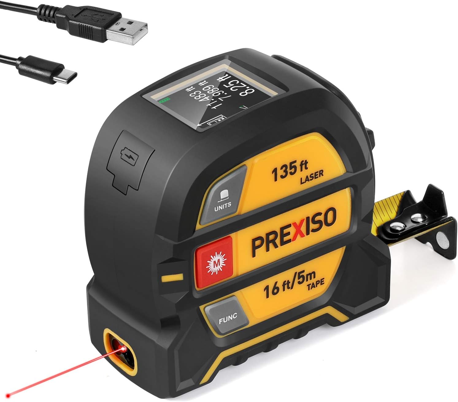 2-in-1 Laser Tape Measure, 135Ft Rechargeable Measurement Tool & 16Ft Measuring Movable Magnetic Hook - Pythagorean