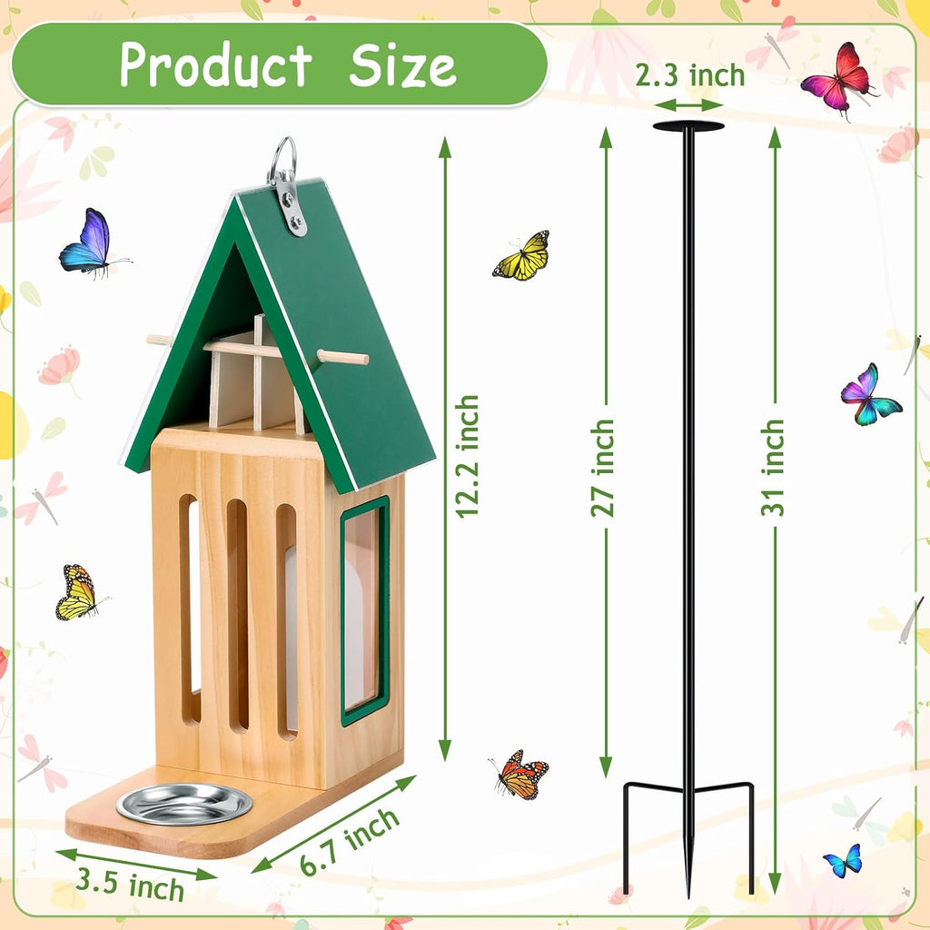 New Upgraded Butterfly House and Feeder for Outside Wooden Butterfly House