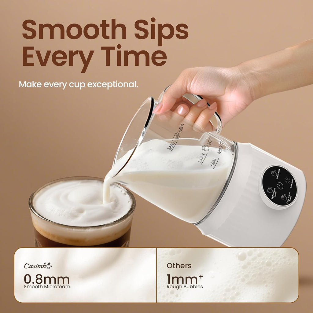 4-in-1 Electric Milk Frother and Steamer for Whole Milk, LED Touch Screen | Cold and Warm Foam Maker, Ceramic-Coated