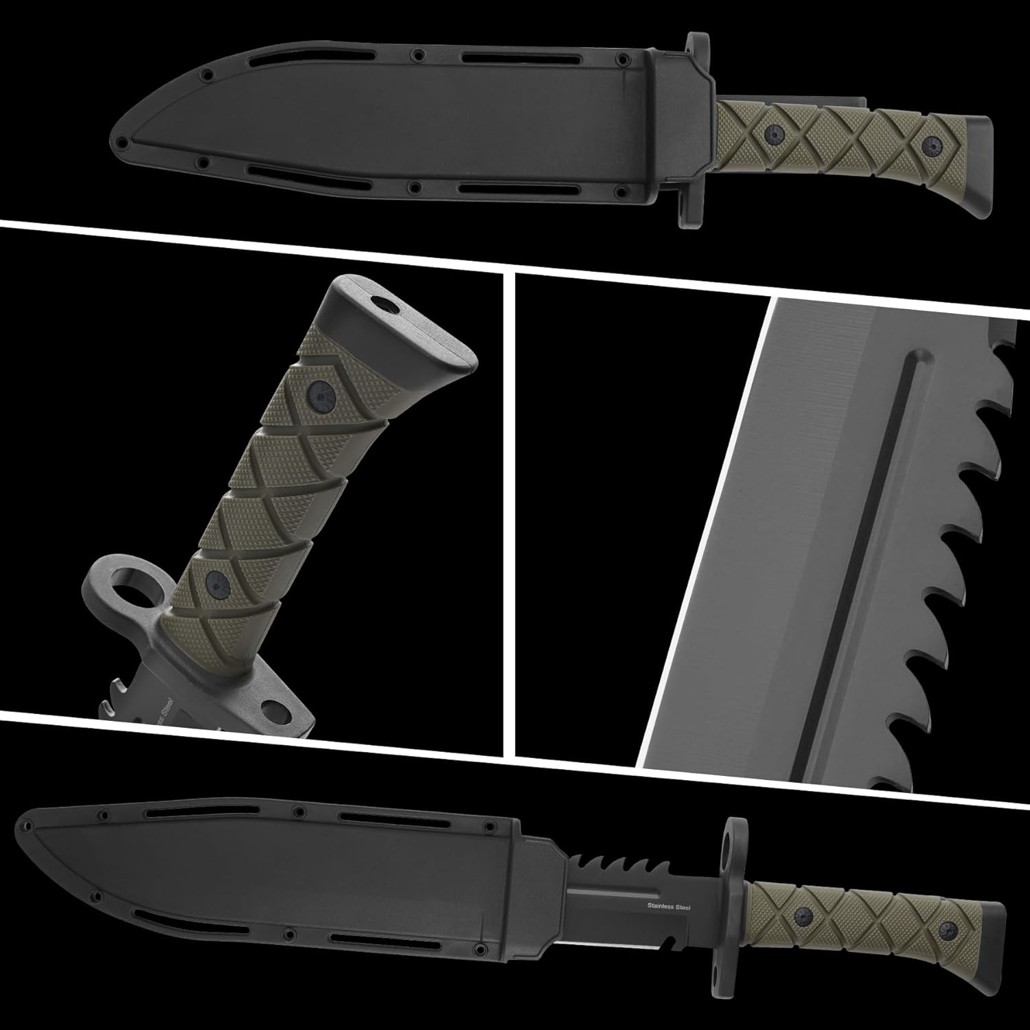 15" Fixed Blade Tactical Knives with Sheath, Stainless Steel Survival Hunting Bushcraft Full Tang Non-Slip Handle