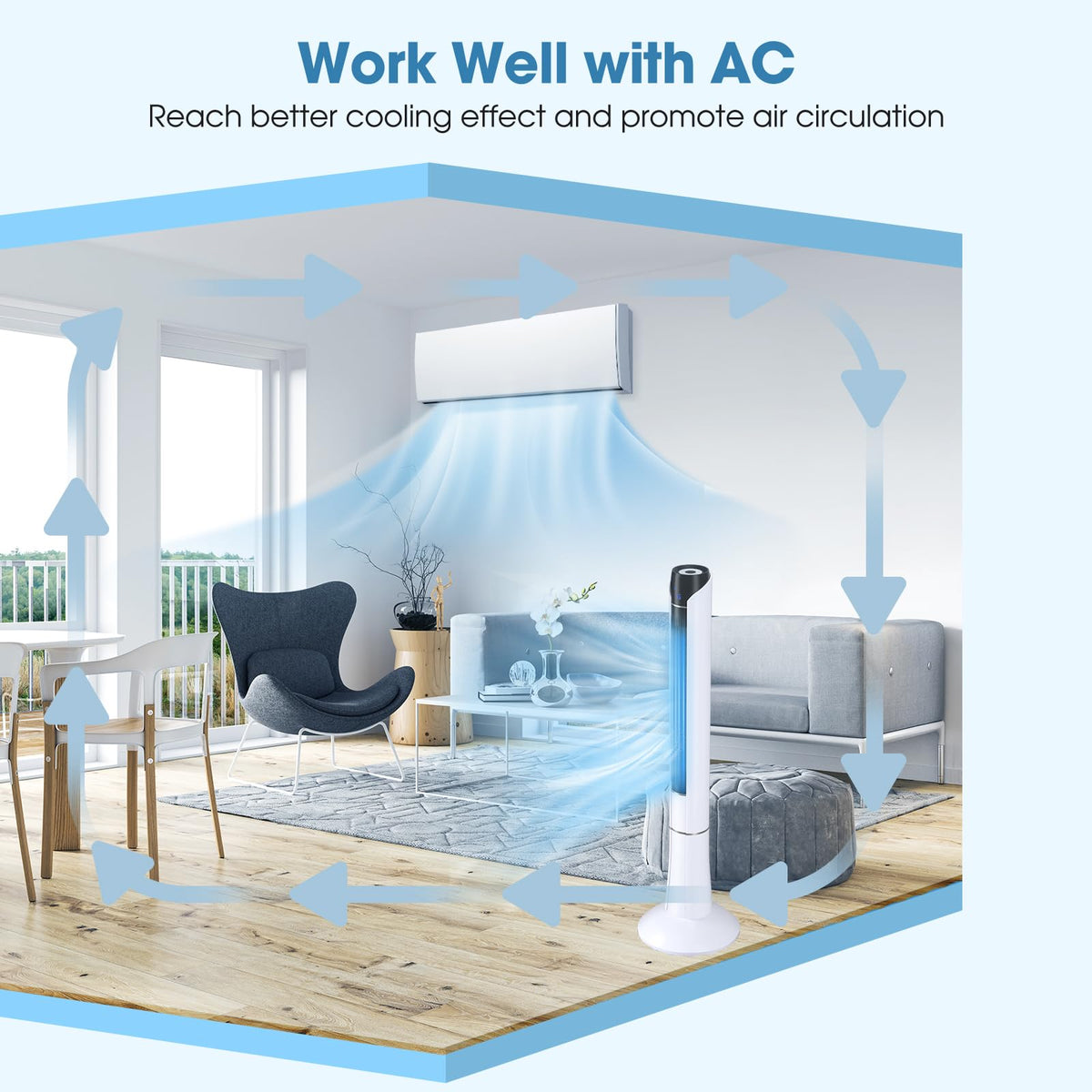 Tower Fan 48 Inch, 80° Oscillating Fan with Remote Control