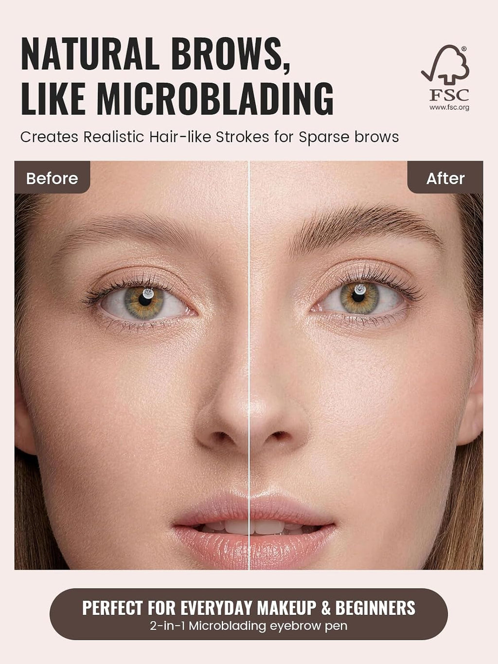 2-in-1 Microblading Eyebrow Pen, Waterproof Brow Pen for Natural Brows