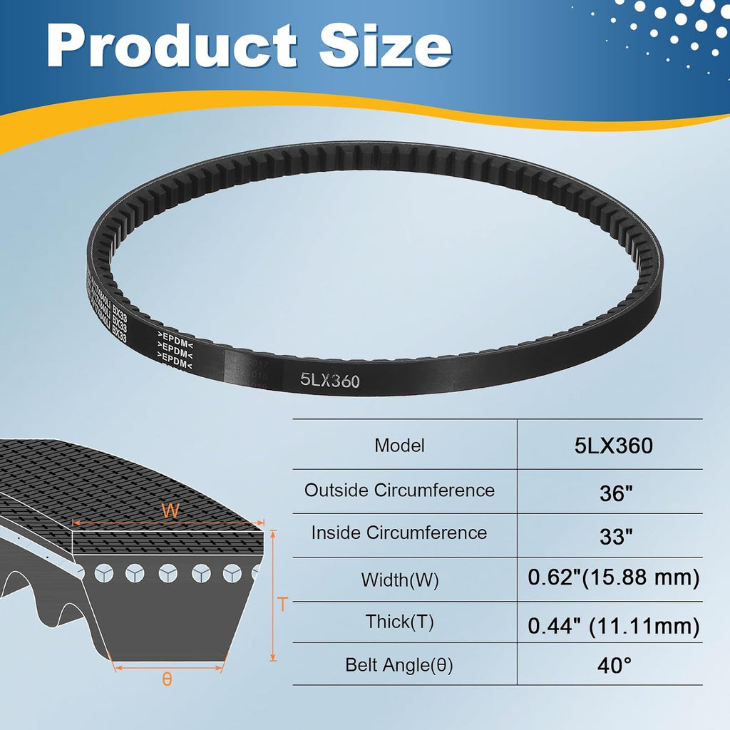 uxcell 5L360 Rubber V-Belt 36" Outer Circ 0.62" Width 0.44" Thickness