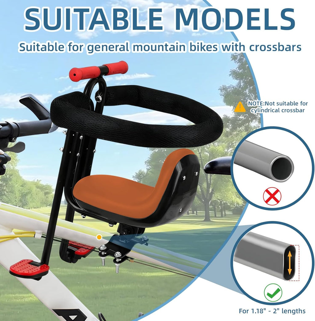 Front Mounted Child Bike Seat for Adult MTB–Interactive Toddler Bicycle Carrier with Full Guardrail,Foot Pedals &