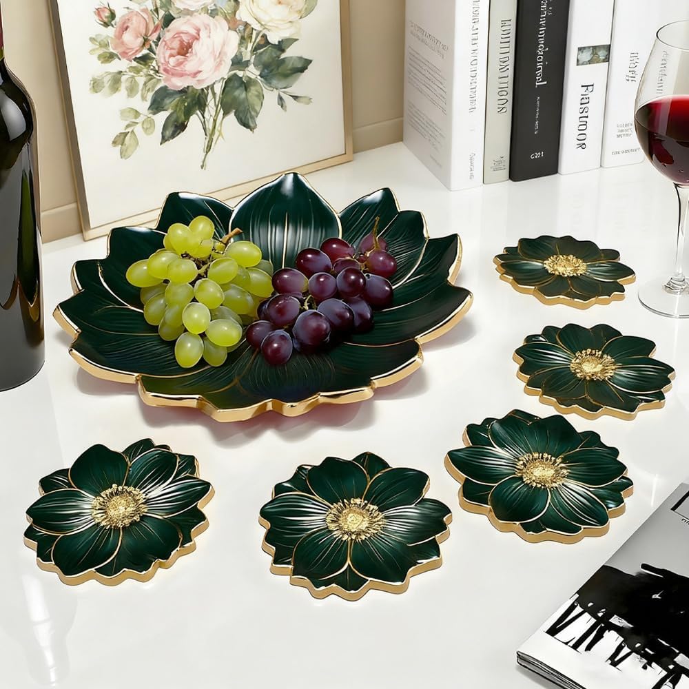 Large Flower Resin Tray Mold Set, White Silicone molds, 14 Inch with 4 Coaster Molds for DIY Crystal Geode Casting