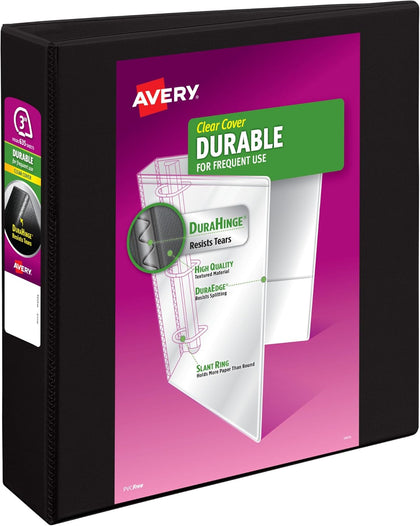 Durable View 3 Ring Binder, 3 Inch Slant Rings, 635 Sheet Capacity, Black, Holds 8.5 x 11 Paper, 3.5" Wide Spine