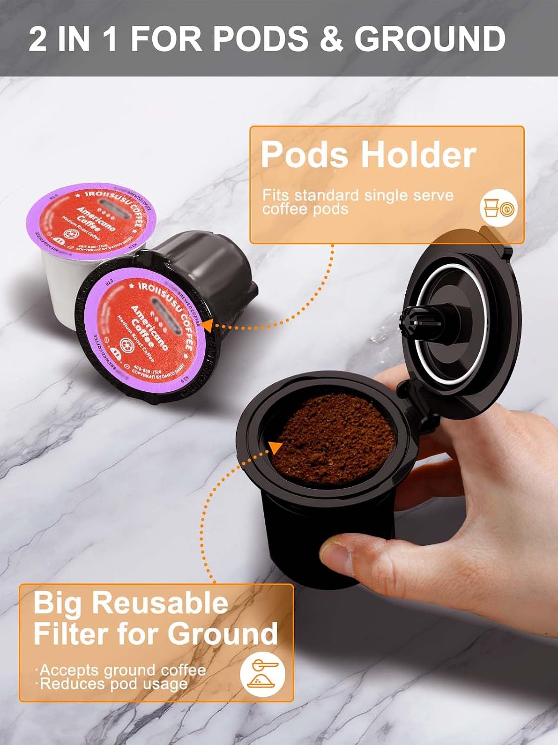 Small Single Serve Coffee Maker, Fast Brew for Pods & Ground Coffee, 6-12 Oz Brew Sizes, One-Button Single Cup Coffee