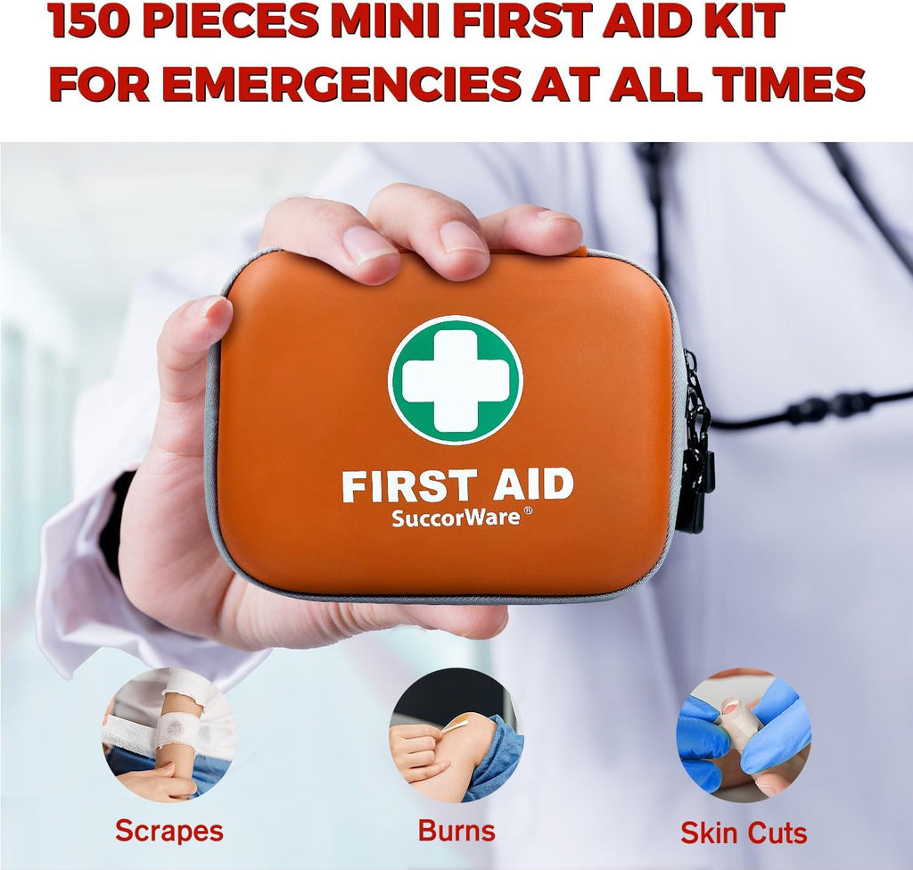 150 Pieces Mini First Aid Kit - Small Medical Kit with Hard Shell - Emergency First Aid Kit for Car, Travel, Home