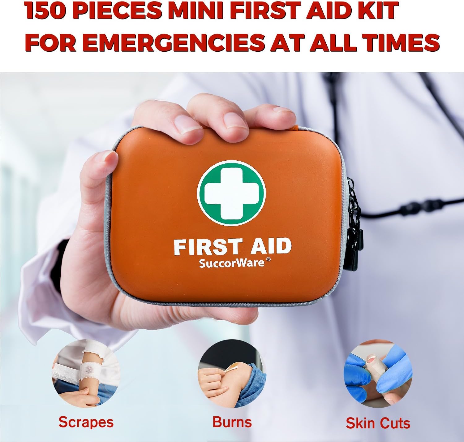 150 Pieces Mini First Aid Kit - Small Medical Kit with Hard Shell - Emergency First Aid Kit for Car, Travel, Home