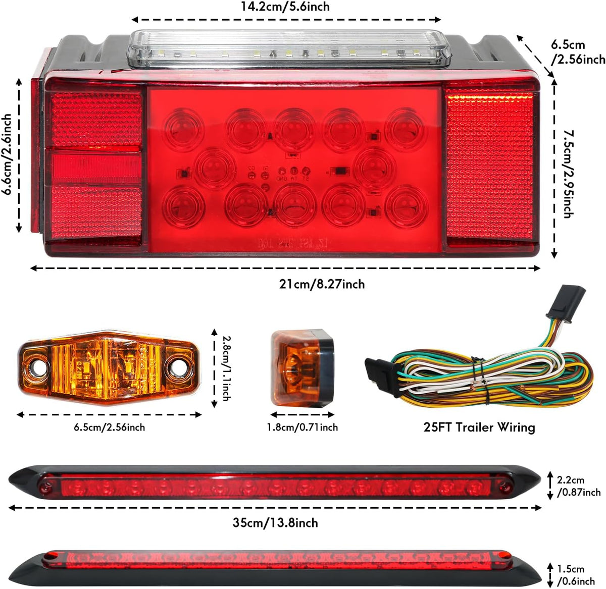 LED Boat Trailer Lights Submersible Trailer Light Kit Waterproof Tail Light