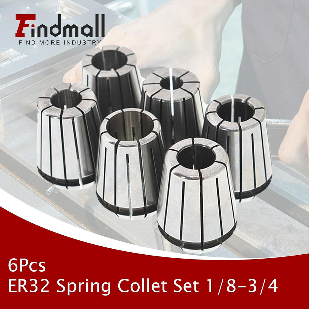 findmall 6Pcs ER32 Accuracy Spring Collet Set 1/8-3/4