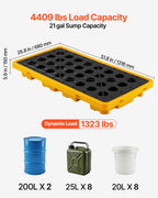 Spill Containment Pallet, 2 Drum Low Profile Spill Containment Modular Platform, 21 Gallon Sump, 4409 lbs Load