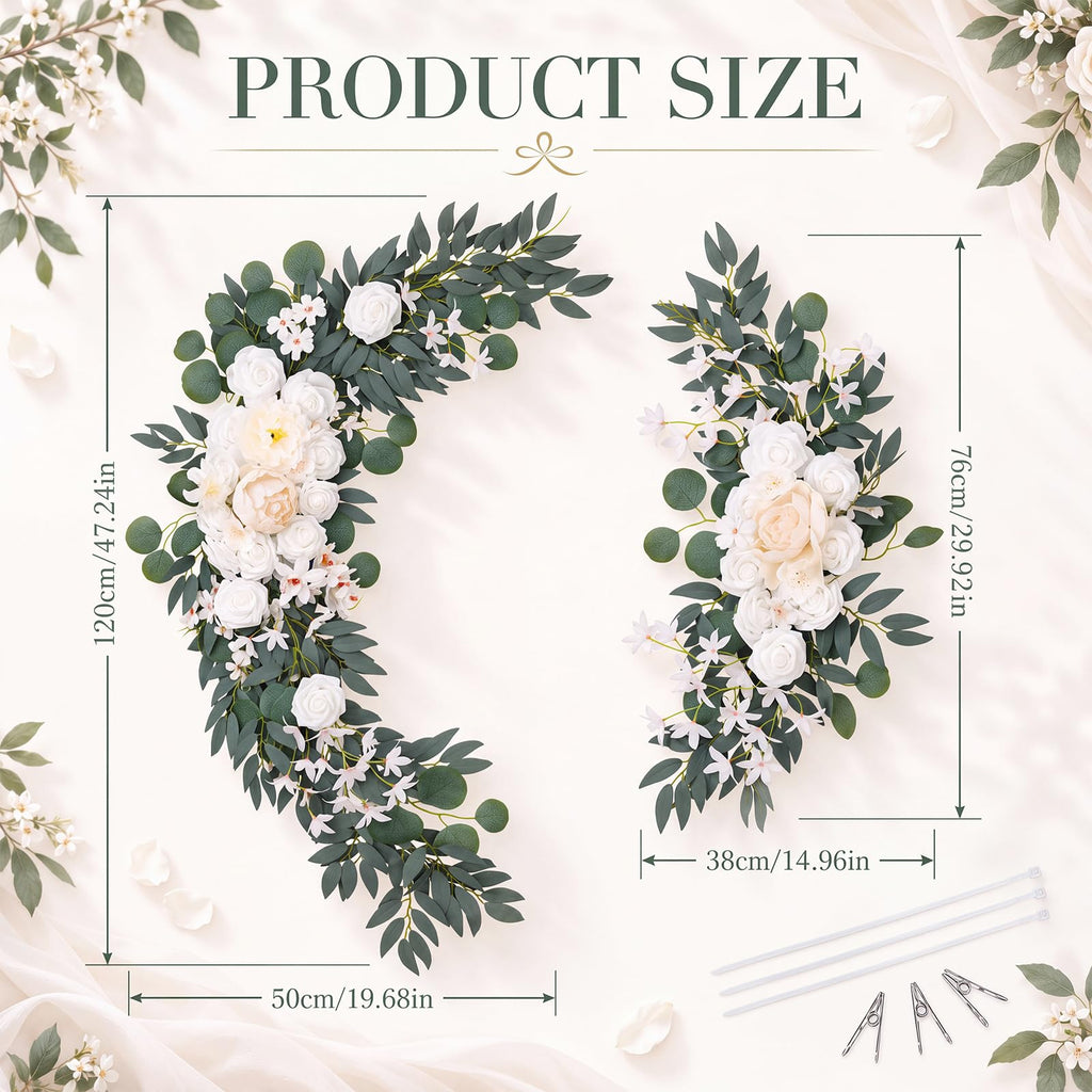 2 Pcs Wedding Arch Flowers, Large Artificial Flower Swags, White