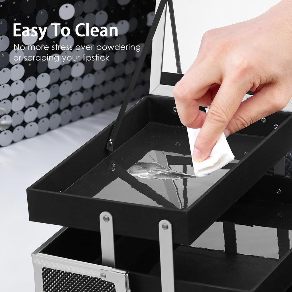Makeup Case Organizer Cosmetic Box Storage Portable Makeup Train Case with Mirror 2 Trays Travel Vanity Box for