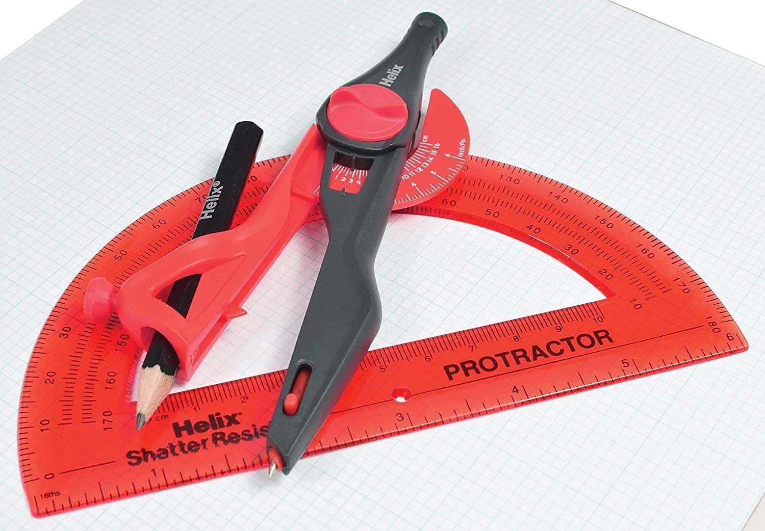 Helix - Compass and Protractor Set - Plastic Locking - 2 Pieces | Ideal for Math Students - Precise Drafting and