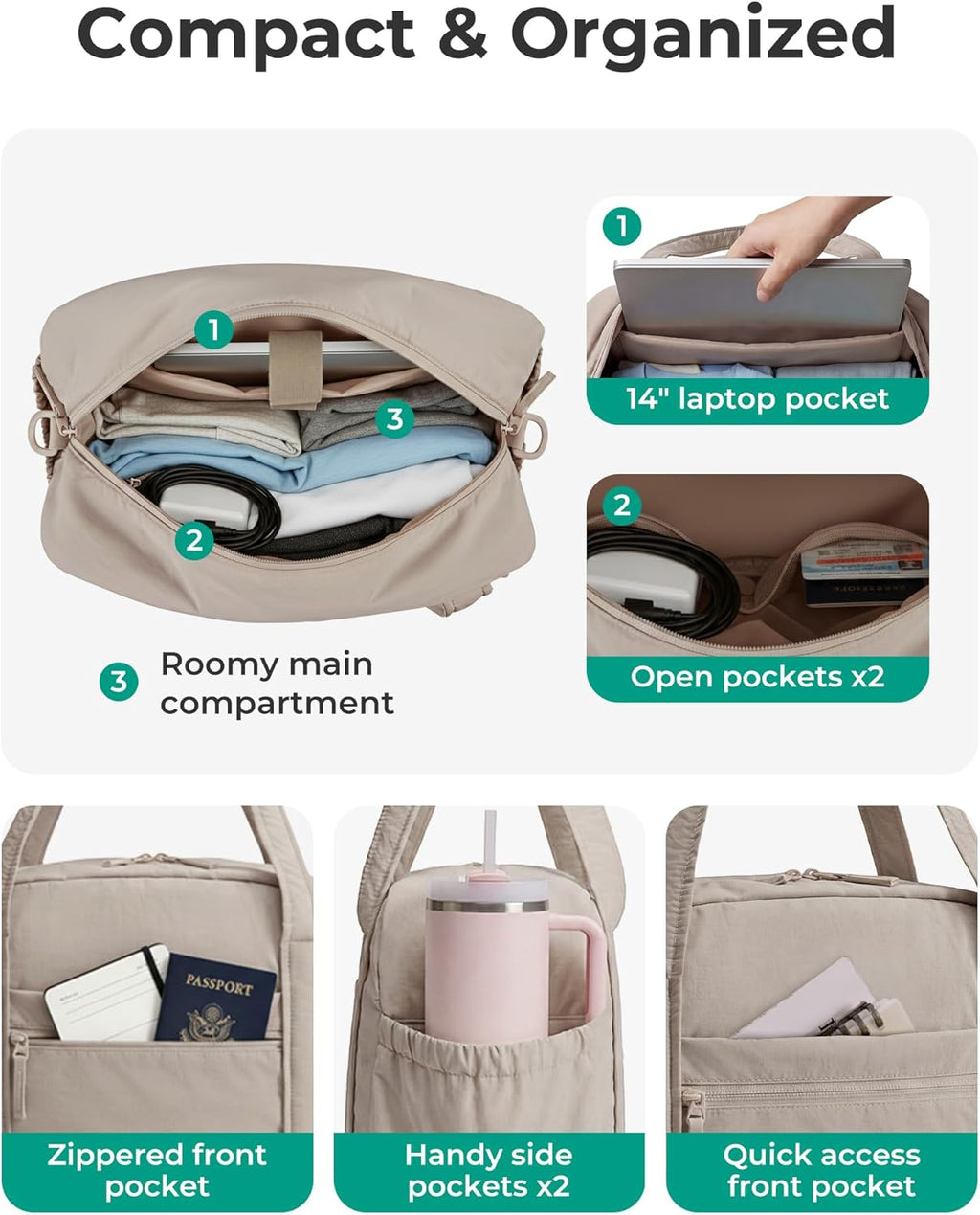 Expandable Personal Item Travel Bag, Lightweight Gym Bag for Women, 24L Weekender Travel Duffle with Toiletry Bag