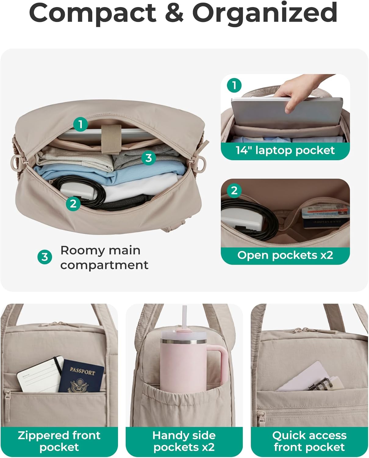 Expandable Personal Item Travel Bag, Lightweight Gym Bag for Women, 24L Weekender Travel Duffle with Toiletry Bag