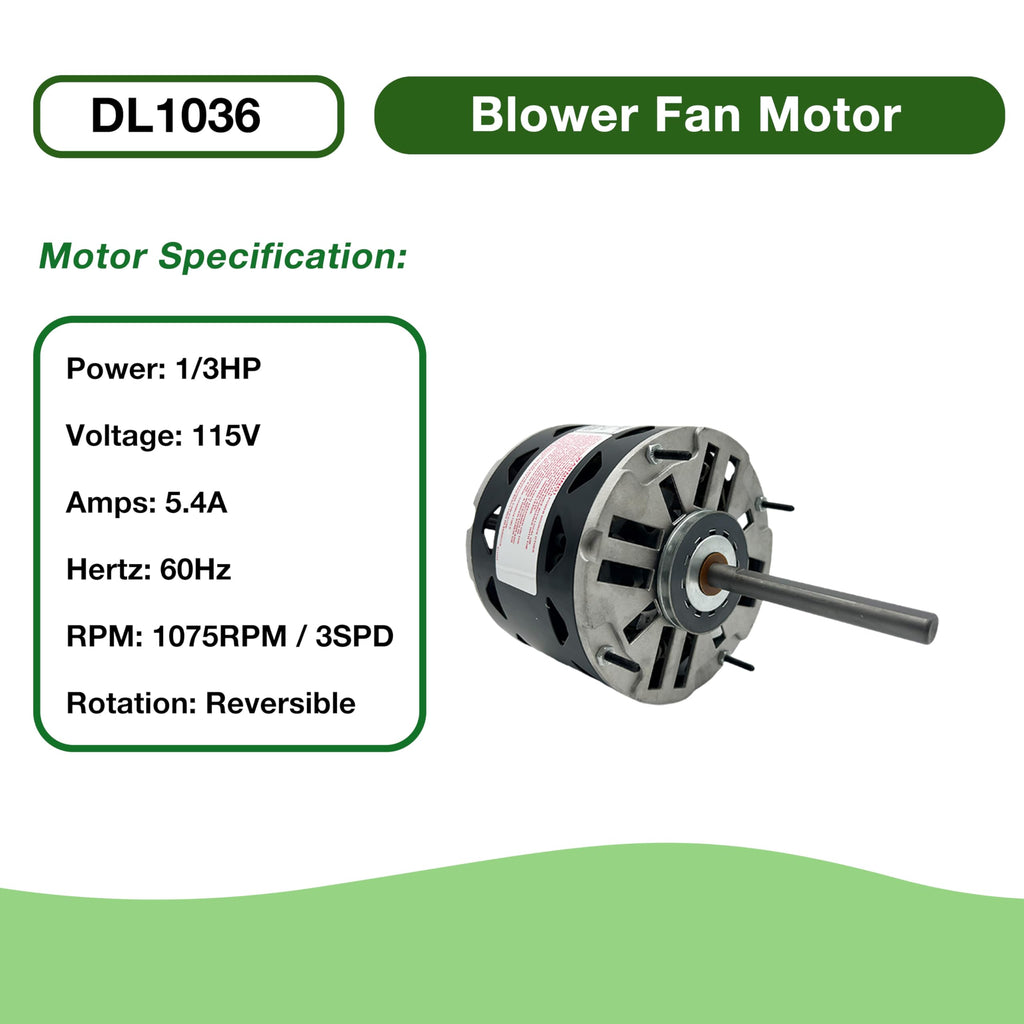 CHIOWO DL1036 Direct Drive Blower Fan Motor 1/3 HP 1075 RPM 3-Speeds 115 V