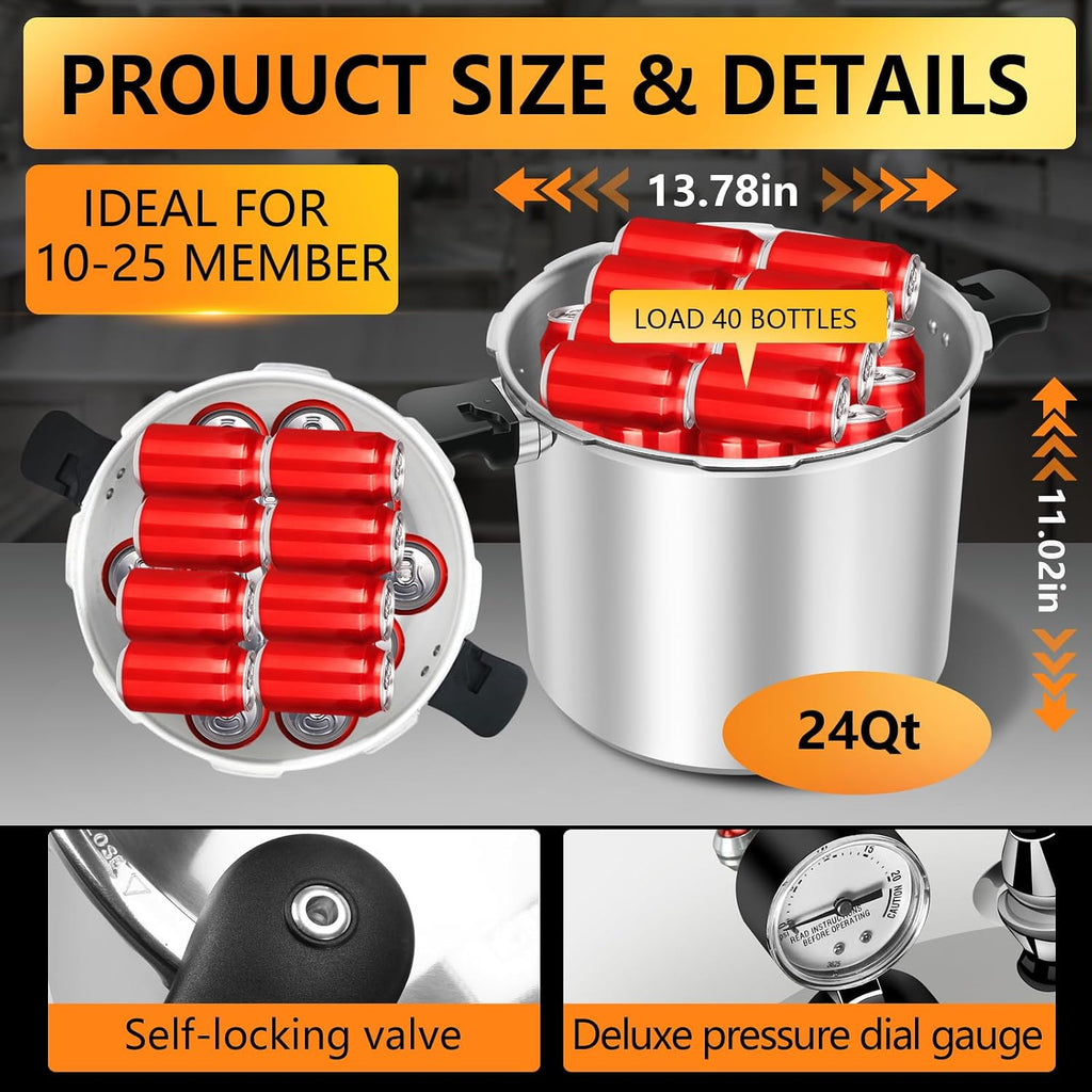 23-25qt Pressure Canner, large Pressure Cooker, 10-15PSI for Batch Canning, Compatible with All Stoves,pressure