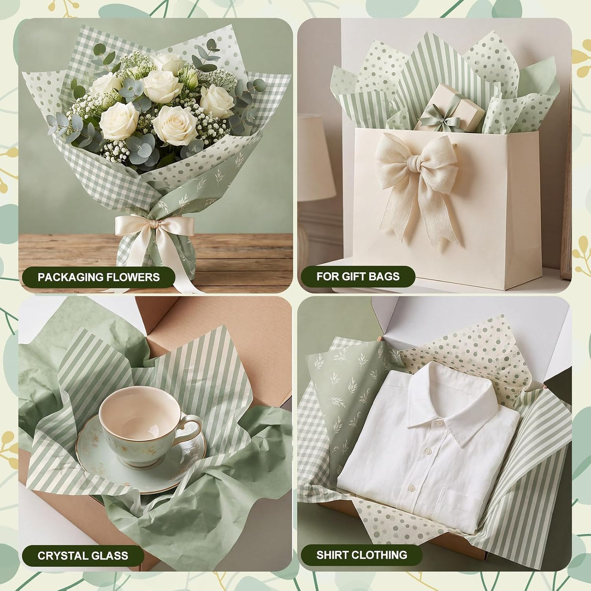 120 Sheets Sage Green Tissue Paper for Gift Bags 20 x 14 Inch