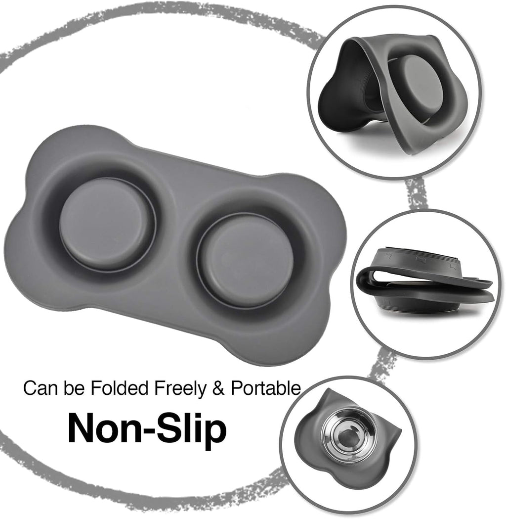 Dog Bowls 2 Stainless Steel Bowl for Pet Water and Food Feeder with Non Spill Skid Resistant Silicone Mat for Pets