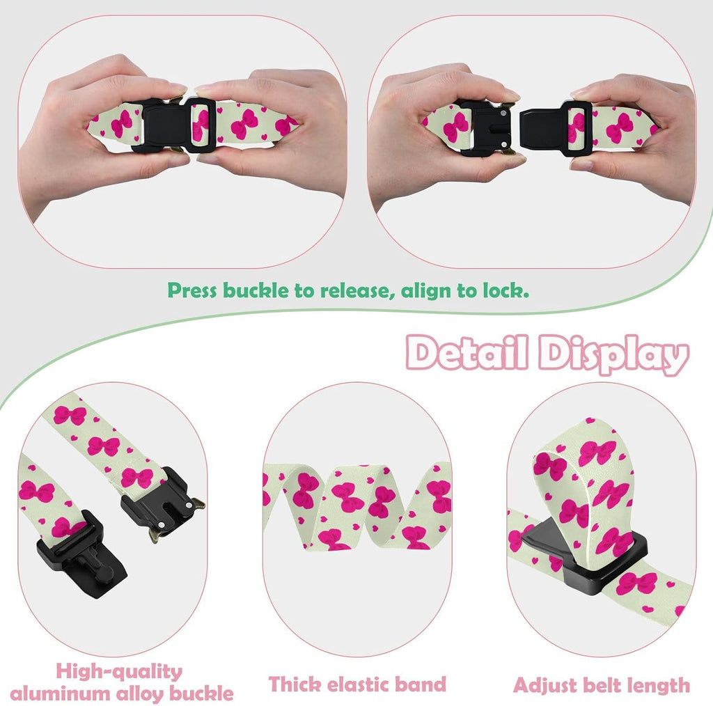 Bow Tie Adjustable Kids Elastic Belts, Girls Boys Stretch Waist Belt with Aluminum Alloy Buckle