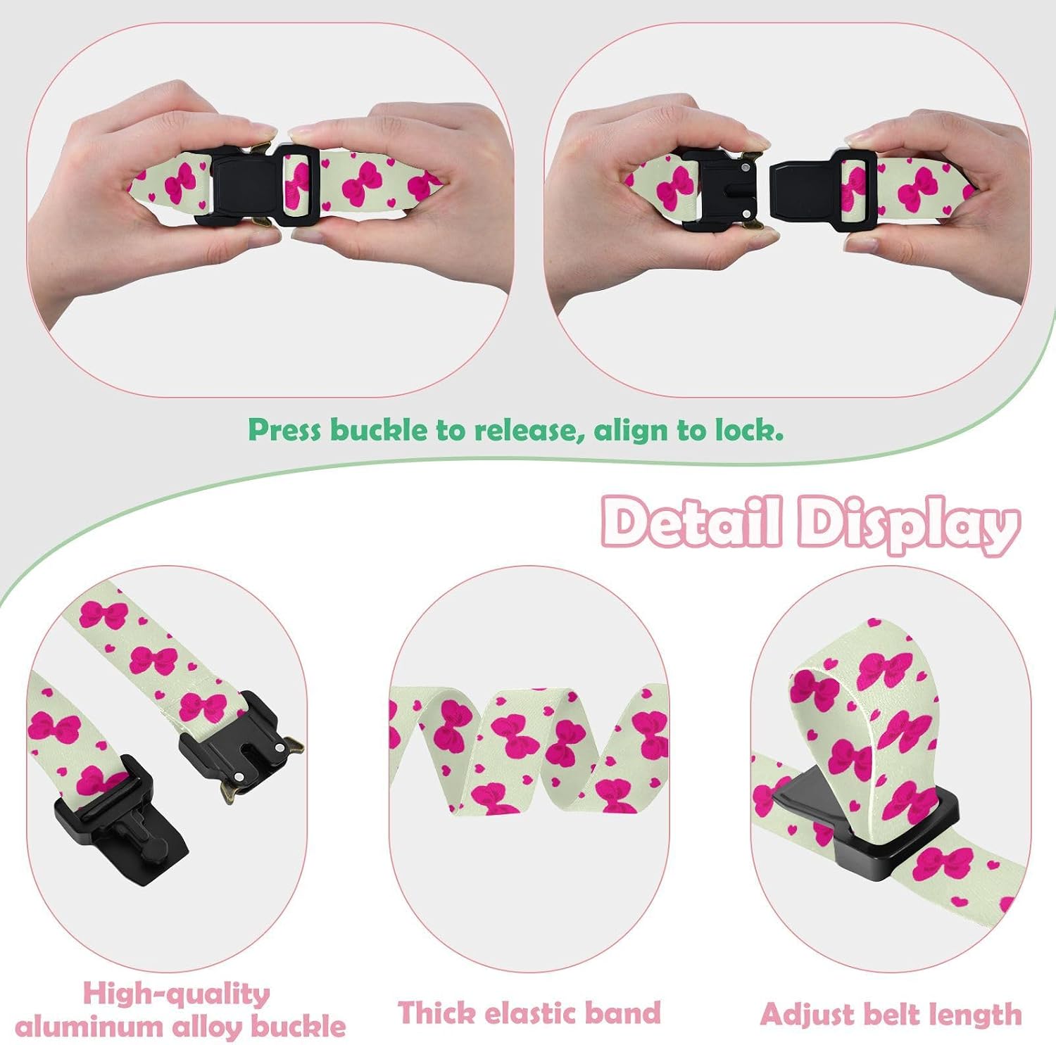 Bow Tie Adjustable Kids Elastic Belts, Girls Boys Stretch Waist Belt with Aluminum Alloy Buckle