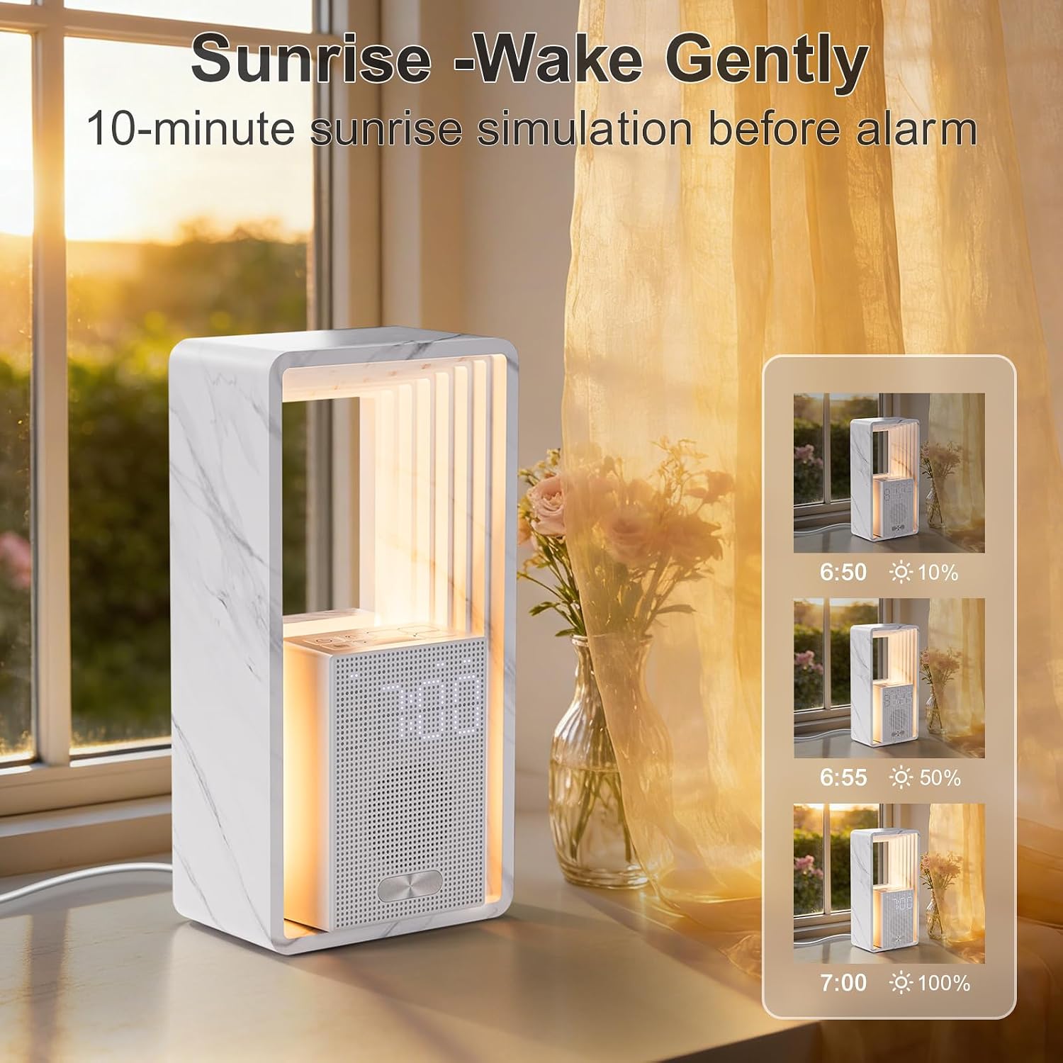 Sunrise Alarm Clock with 20 White Noise & Night Light for Bedroom | Gentle Sunrise Wake-Up, 20 Soothing Sounds