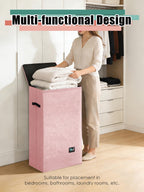 Laundry Hamper with Lid, Reinforced Sturdy Clothes Hamper with Anti-Puncture Base, Large Collapsible Laundry Basket