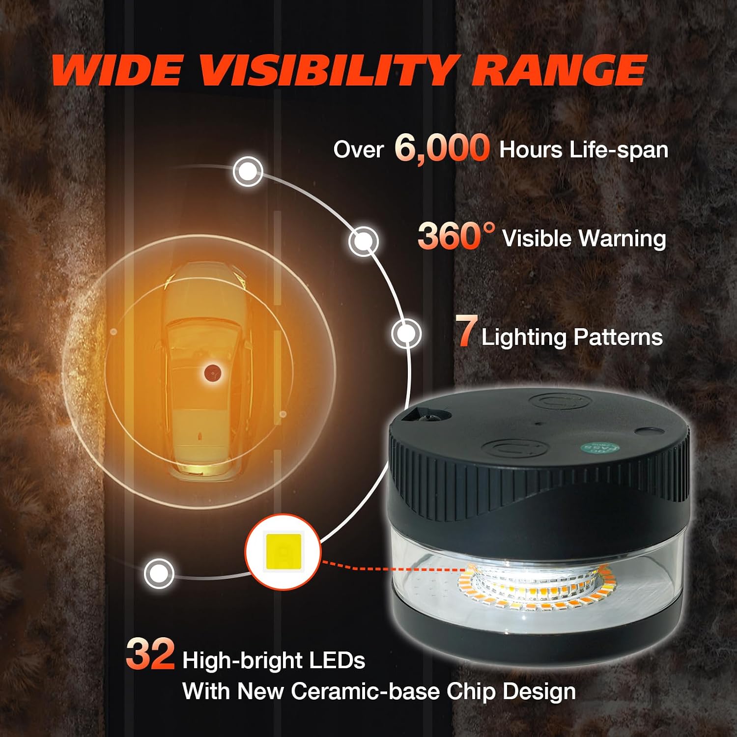 Magnetic Beacon Light, USB-C Rechargeable Wireless Strobe Lights for Truck, 32 LED Amber Battery Operated Flashing