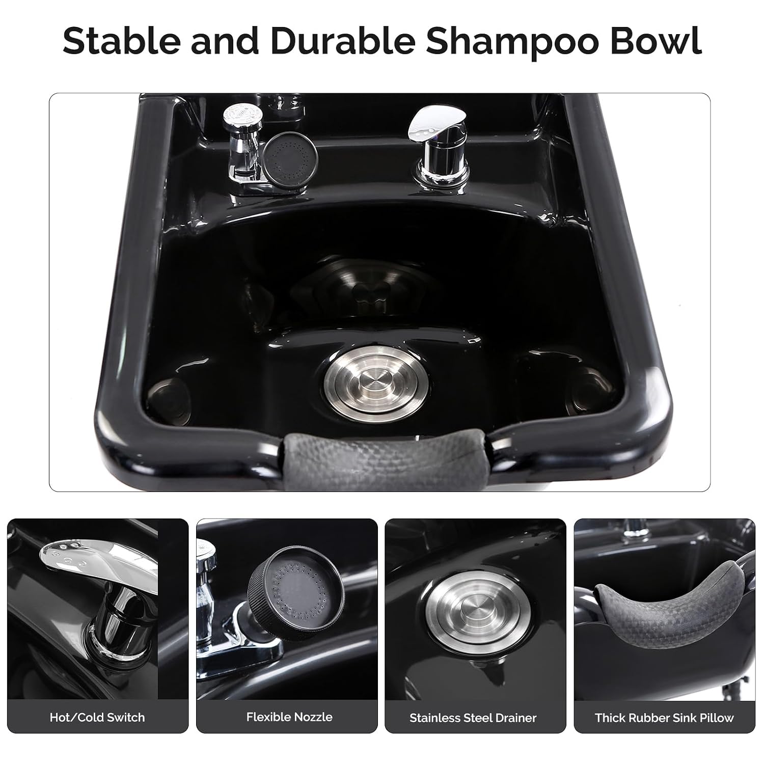 Salon Station, Shampoo Bowl with Cabinet, Freestanding Backwash Sink with Adjustable Shelf, UPC Certified Faucet