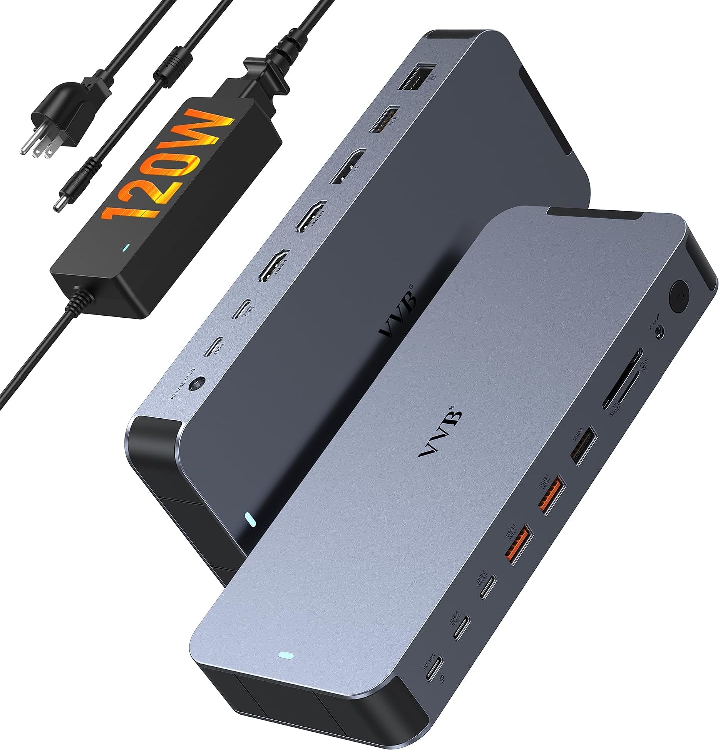 Laptop Docking Station USB C Dock Multiport Hub with 120W Power Adapter | 2 HDMI,DP 8K,Fast USB C Power Supply&Phone
