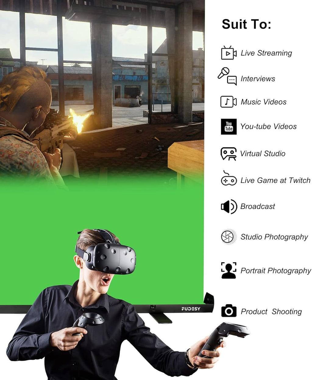 74x76in Collapsible Green Screen, Portable Chroma Key Panel Backdrop | Retractable Photo Background with