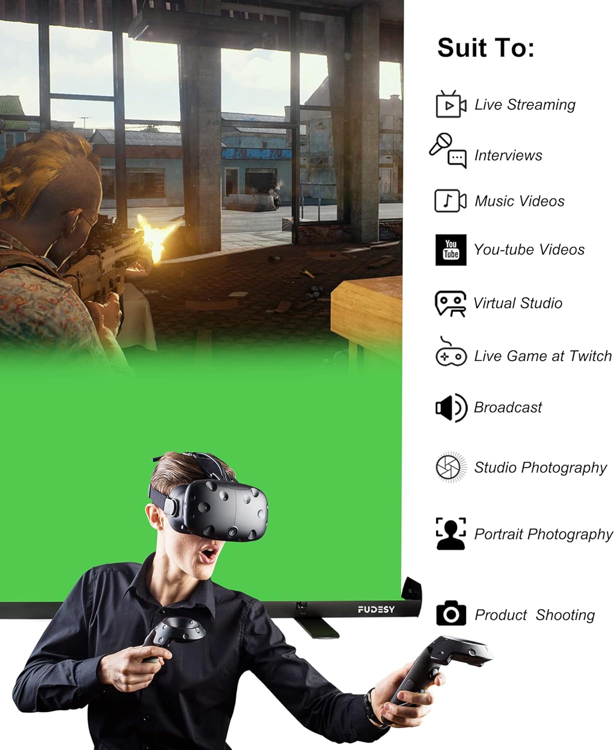 74x76in Collapsible Green Screen, Portable Chroma Key Panel Backdrop | Retractable Photo Background with