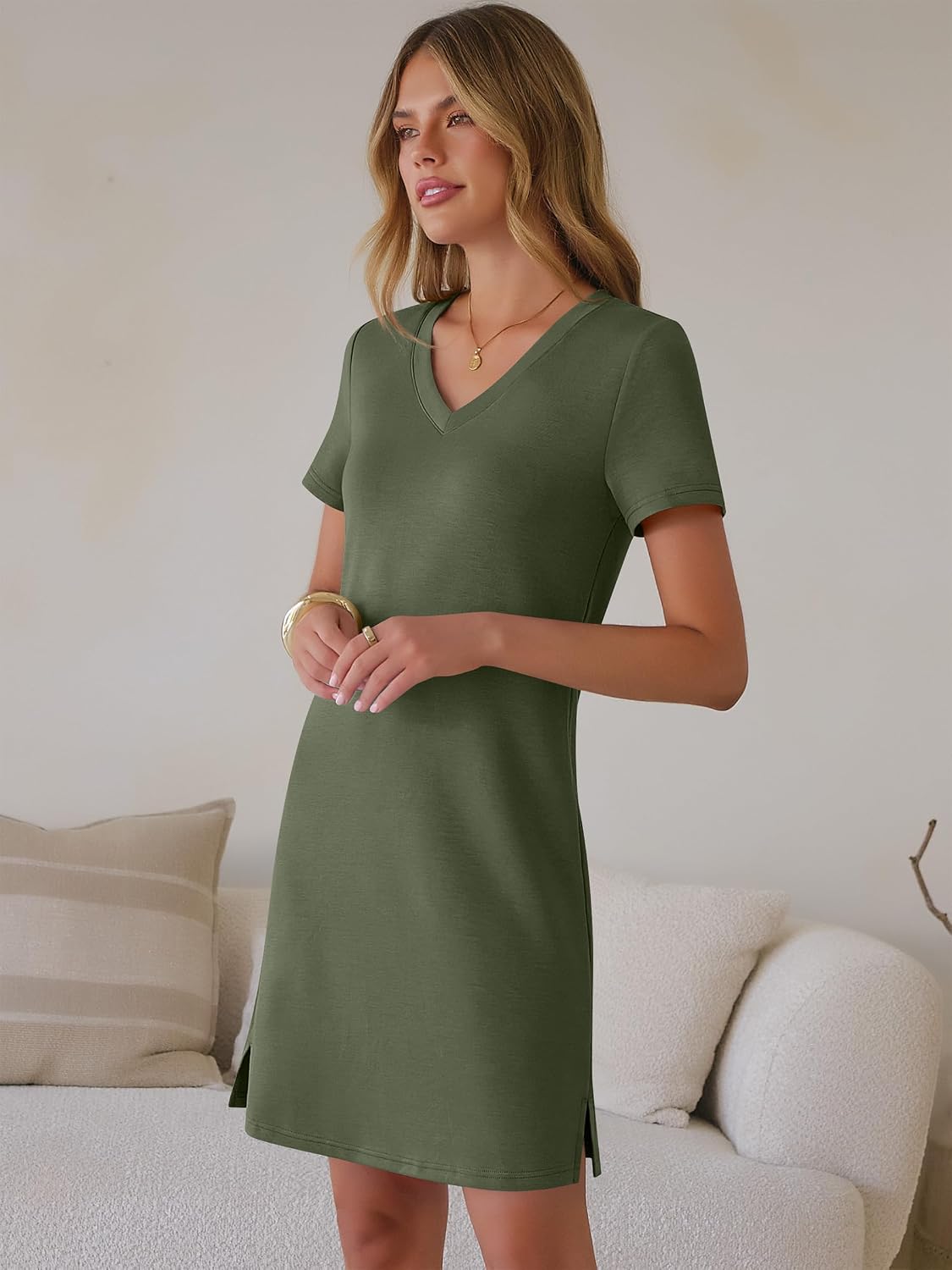 Womens Wrinkle Free Summer Casual Short Sleeve Mini Dresses