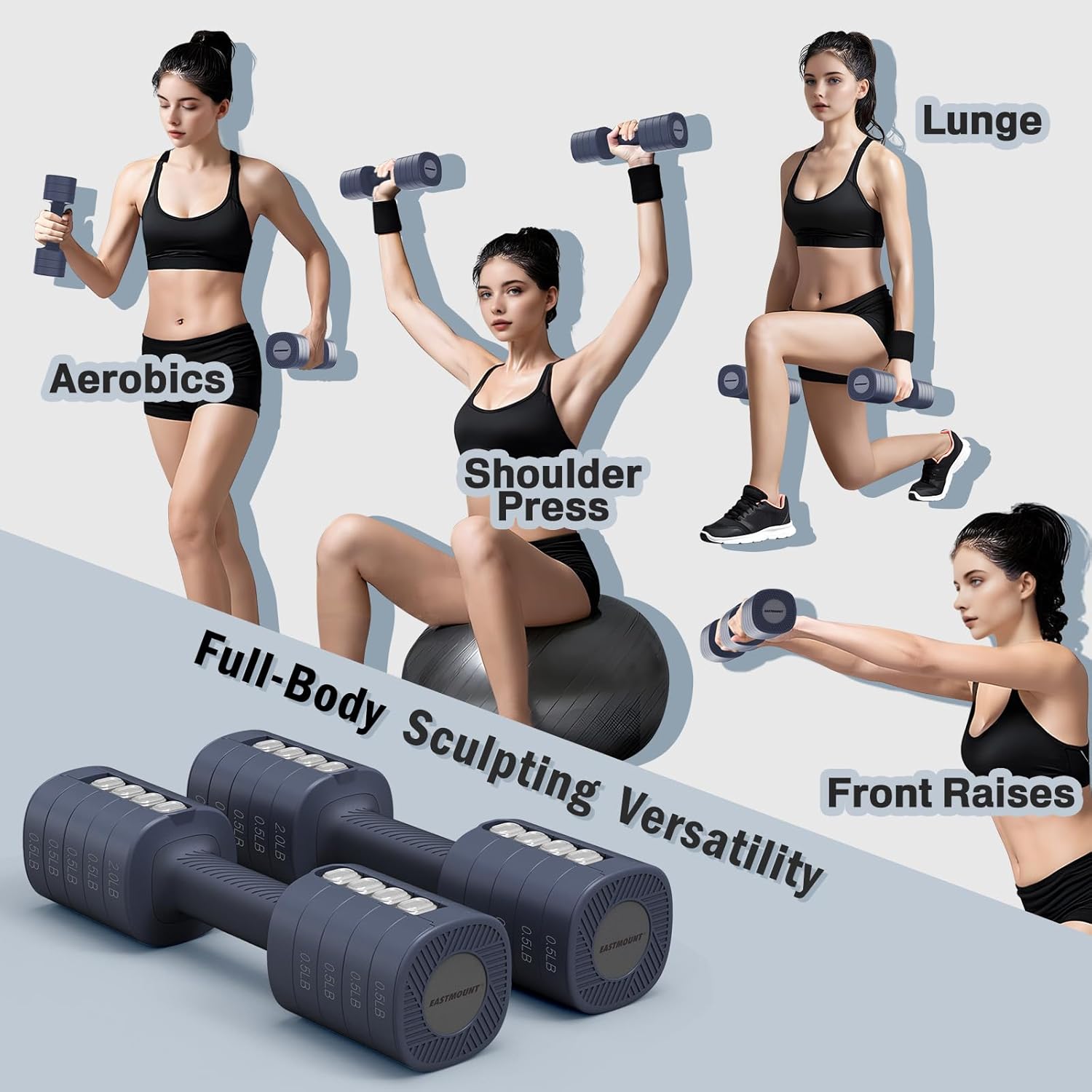Adjustable Weight Dumbbells Set of 2, 8 in 1 Hand Weights for Women 2lb/3lb/4lb/5lb/6lb Dumbbell Weights Set 12