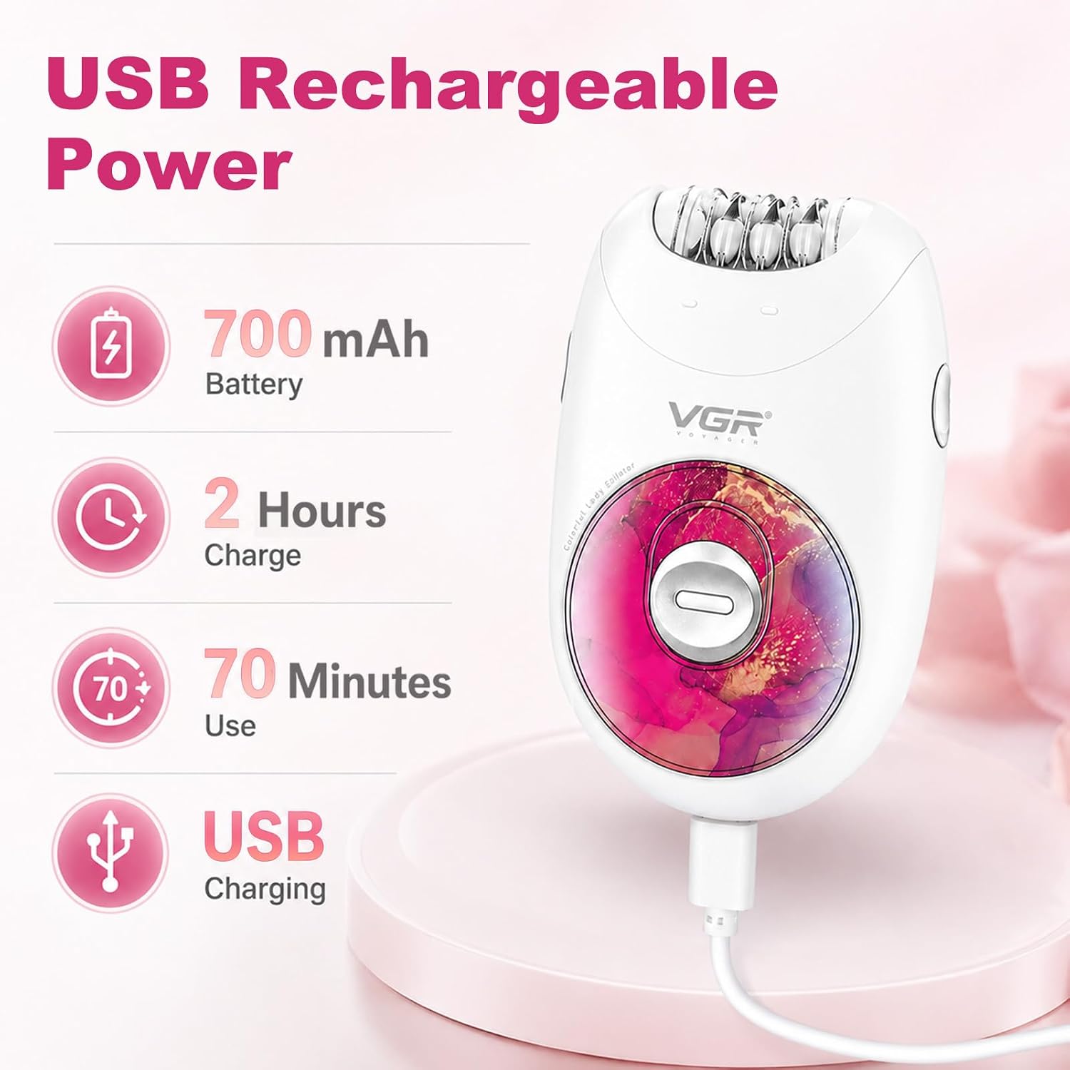 706 Epilator for Women with 18-Tweezer, Full-Body Hair Removal, Red | 2-Speed, Gentle Operation Silent Design, 700mAh