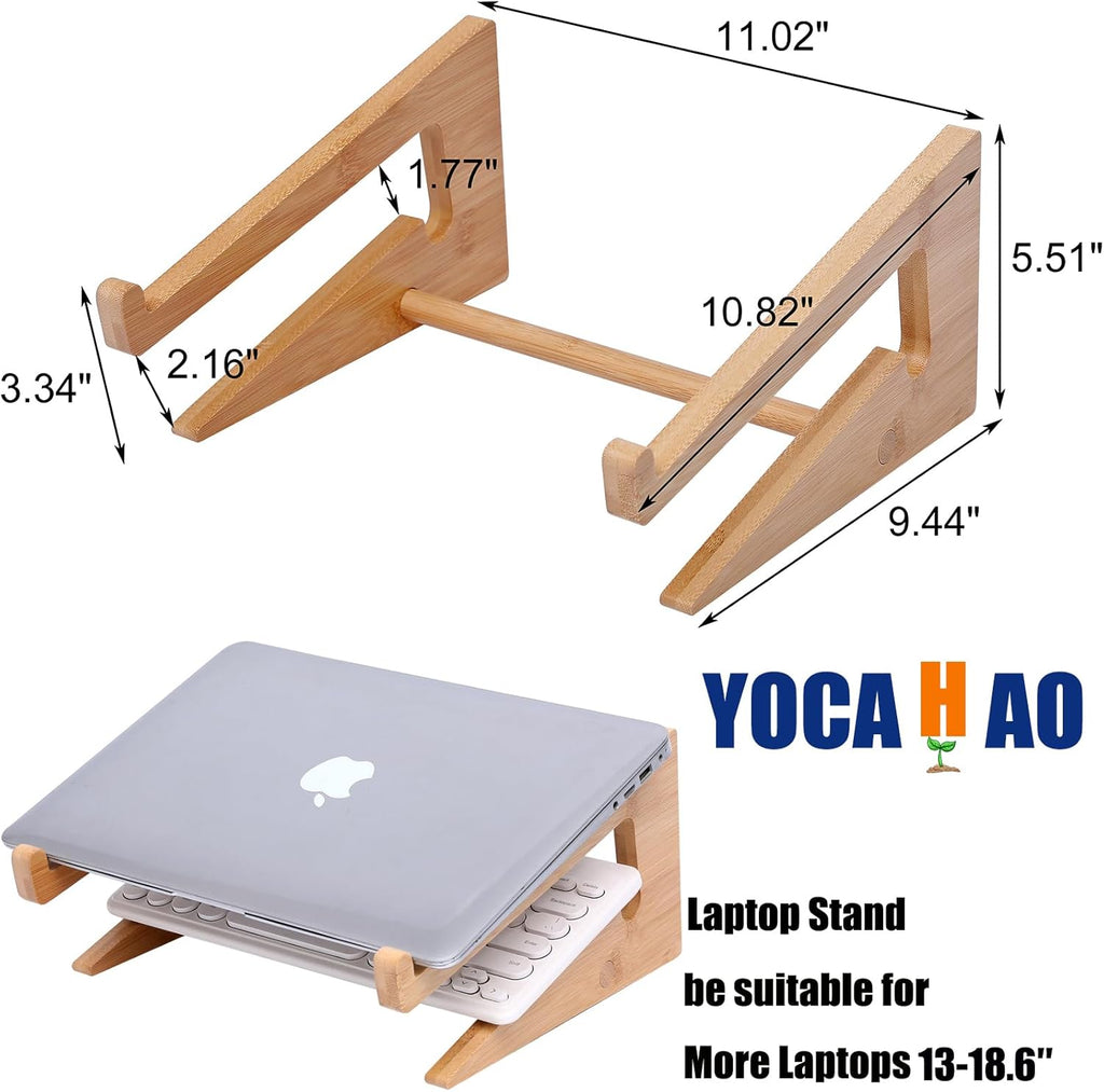 Wooden Laptop Stand Vertical Laptop for 13-18.6in Bamboo Stand for Desk,Laptop Stand Compatible with MacBook Air