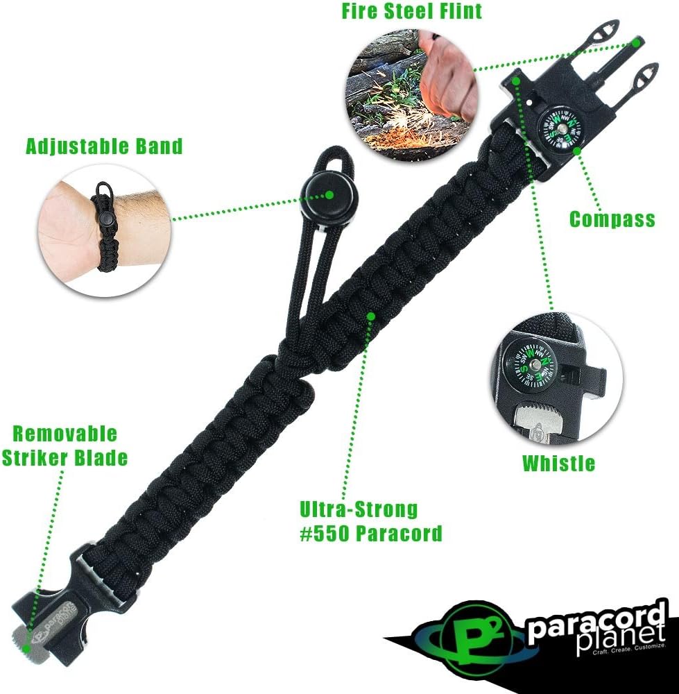 Tactical Paracord Bracelet (2 Pack) – Includes: Fire Starter, Loud Whistle, Emergency, and Compass – Adaptable Size –
